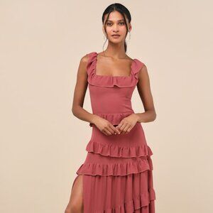 Lulus Compelling Romantic Rusty Rose Ruffled Tiered Maxi Dress Pink - Size XS